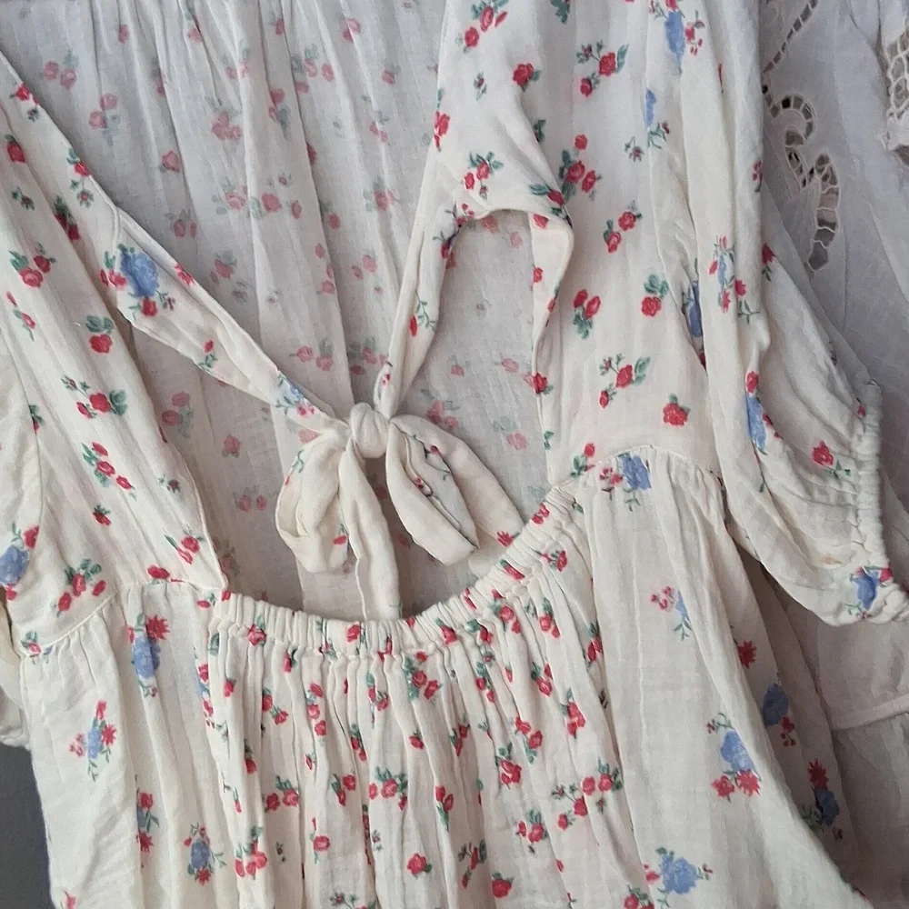 Free People Floral Print Blouse with Puff Sleeves XL - Picture 4 of 6
